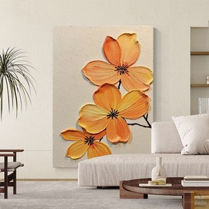 Hand Painted Oil Painting Orange Floral Abstract Art Modern Living Room Wall Decor Creamy Style Texture <b>Canvas</b> No <b>Frame</b> - Product Image 2