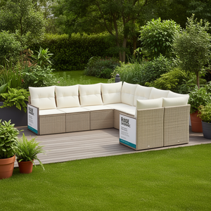 Ensemble de canapés de jardin en rotin beige Sanmoc, coussins en mousse haute densité, design contemporain pour l'extérieur, résistant à l'eau et aux UV - Product Image 3