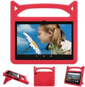 Shockproof EVA Foam Kids Case With Ears Old Kickstand And Handle Light Weight Tablet Shell For Amazon Kindle Fire HD 8 Inch 2022