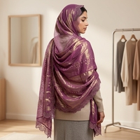 Kashka Grand Voile 200*100CM, Châles Hijab Métalliques de Luxe, Grand Hijab Éblouissant avec Strass pour Femmes Musulmanes, Accessoires en Dentelle