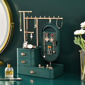 Organisateur de bijoux élégant avec miroir et tiroirs, boîte de rangement cosmétique multifonctionnelle pour maquillage et accessoires de bureau - Product Image 1