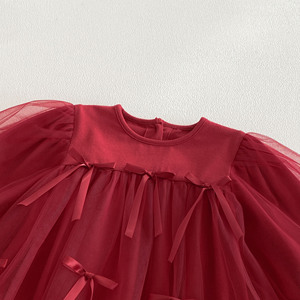 Abbigliamento per Neonati 2026 Stile Coreano, Completo Primavera/Autunno, Tutina Rossa in Cotone e Rete, Vestito da Principessa per Primo Compleanno - Product Image 3