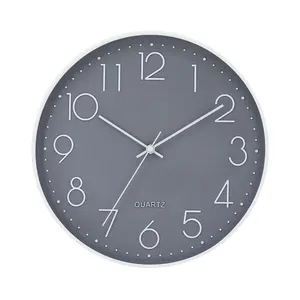 Simple Round Design 12 inch quiet quartz 3D gray modern wall clocks manufacturers Home Decoration
