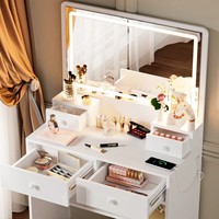 Table de maquillage de style européen personnalisée avec miroir complet, coiffeuse pour chambre de fille avec 3 miroirs éclairés et chaise pour femmes