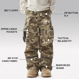 Pantalon cargo pour homme Hudao personnalisé, nouveau modèle vintage à imprimé <span class=keywords><strong>camouflage</strong></span>, coton lourd, durable, plusieurs poches à rabat - Product Image 4