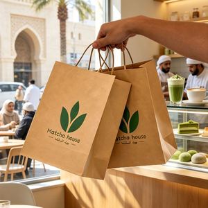 Sacs à café écologiques personnalisés en papier kraft recyclable avec poignées, logo personnalisé, sacs d'emballage à emporter pour matcha, café, desserts - Product Image 4