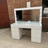 Table de maquillage réglable de luxe, durable, avec 9 tiroirs et grand panneau lumineux, pour salon - Vente en gros