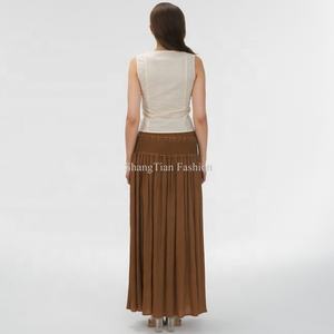 กระโปรงยาวทรงเอไลน์ผ้าถักจีบพลีทเอวสูงสไตล์รีสอร์ทสำหรับผู้หญิง ขายดี - Product Image 5