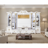 Nouvel ensemble de salon de luxe 2026 en bois blanc, style Mid-Century Modern : Meuble vitrine extensible, Meuble à vin, Table basse et Meuble TV