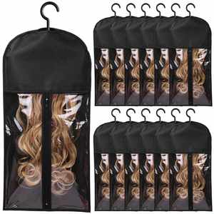 Support de rangement pour extensions capillaires avec cintre, sac de transport pour perruques et queues de cheval, idéal pour les voyages et le rangement - Product Image 1