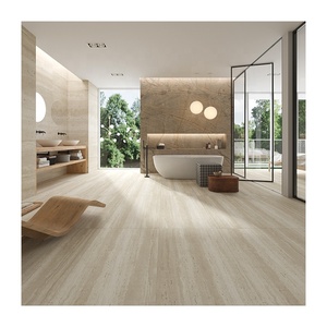 Carreau de porcelaine aspect travertin coupe veine minimaliste, finition naturelle pour sol et mur de salle de bain spa - Product Image 2