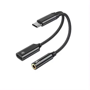 2 in 1 3.5mm Aux Cable USB C to headphone jack splitter Adapter 60w fast charging audio cable for iPhone 15 Pro Max Galaxy S