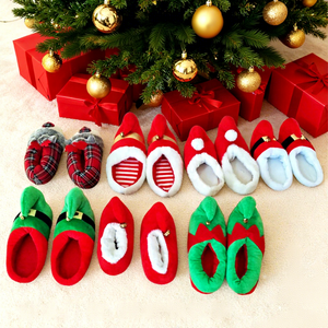 Chaussons d'intérieur en coton épais, chauds et doux, amusants, motif clown, fantaisie, pour Noël, costume de fêtes, rouge et vert, style elfe - Product Image 1