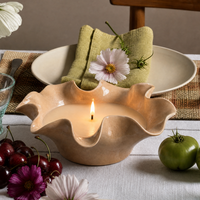 Bougie de bien-être minimaliste en céramique marron brillante à bord festonné, parfumée pour les fêtes, à combustion propre, style Ferme Bohème pour la maison et les fêtes