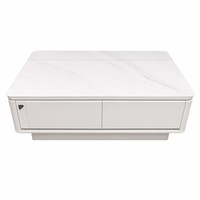 Nouvelle Arrivée Table Basse de Salon Moderne en Bois Durable avec Panneau en Verre Technologique et Tiroirs Multi-usages à Ouverture par Pression, sans Poignée, en Composite de Pierre