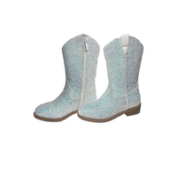 Nouvelles bottes hautes rétro à glissière latérale en poudre d'oignon vert pour petites filles bottes de cowboy occidentales pour enfants automne et hiver