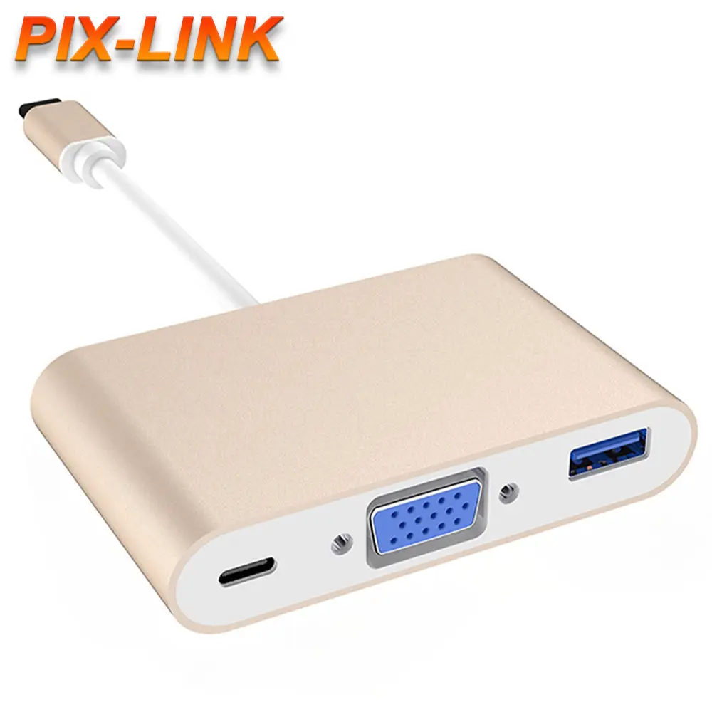 PIX-LINK 3 in 1 USB C HUB tip-c USB 3.0 PD Charing Laptop dönüştürücü adaptörü VGA Hub USB kablosu