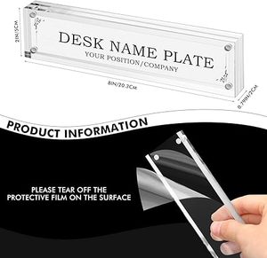 Targhetta con blocco in acrilico trasparente porta targhetta con nome da scrivania su entrambi i lati supporto per cartello da scrivania aziendale, fai da te il tuo nome personalizzato per la scrivania - Product Image 4