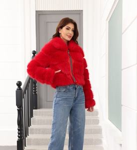 Jaket Bulu Imitasi Wanita Kerah Tinggi, Jaket Bulu Palsu, Mantel Warna Solid Multiwarna, Fashion Jalanan Grosir, Musim Dingin Hangat - Product Image 3