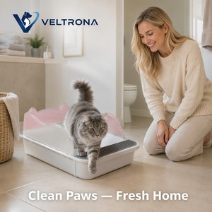 Lettiera per Gatti Grande Semi-Chiusa in Plastica Quadrata con Protezione Anti-Schizzi e Controllo Odori, Facile da Pulire, Rosa - Product Image 6