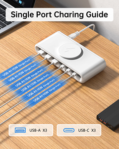 Magnetic Wireless Charger with 3 USB-A and 3 USB-C <b>Ports</b> Fast Charging for Smart Watch and 15W wireless Output Plastic <b>White</b> - Product Image 3