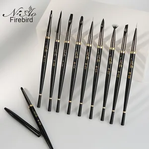 Lot de 10 pinceaux de nail art noir et or, poils synthétiques, pinceau plat pour liner, stylo de peinture, manche en plastique, pour salon de manucure - Product Image 2