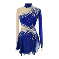 Robe de patinage artistique bleu royal ornée de strass, asymétrique à une épaule, dos ouvert, pour compétition de patinage sur glace