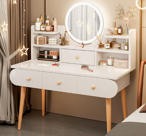 Modern <strong>Make</strong> <strong>up</strong> <strong>Vanity</strong> Table with LED Mirror Storage Shelves and Drawers Dressing Desk Bedroom Furniture - Product Image 2