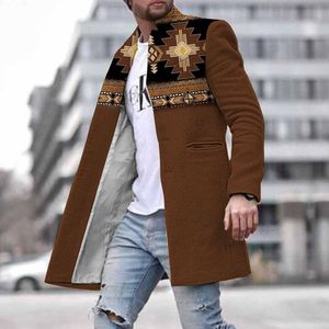 Autumn Winter Fashion Casual 3D Printed Sublimation Long Overcoat <strong>Men</strong> Single Breasted Stand Collar <strong>Peacoat</strong> Business Warm - Product Image 3