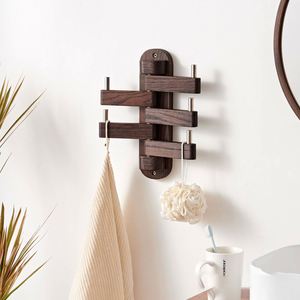 Walnut <b>Wood</b> Foldable <b>Coat</b> <b>Hook</b> WallMounted Clothing Organizer for Bedroom SpaceSaving Durable Design Easy Installation - Product Image 2