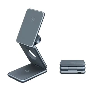 15W Magnetic Charging Stand Stylish Aluminum Alloy Foldable Wireless AK09 3 In 1 Foldable Charger For Watch H301