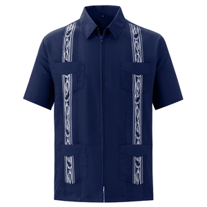 Camisas de manga corta para hombre de Guayabera cubana, camisas de verano con cremallera para hombre con cuatro bolsillos OEM - Product Image 6