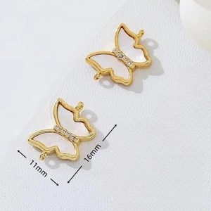 PDANY Accessoires de Bijoux Fantaisie Plaqué Or 18K Coquille Blanche Papillon Pendentifs à Simple/Double Anneau pour Boucles d'Oreilles DIY - Product Image 2