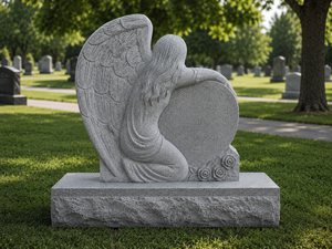 Escultura angular de granito rosa, monumento funerario de granito con base, Union Stone - Product Image 6