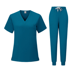 Hospital <b>Scrub</b> Set Women V Neck Short Sleeve Pants Polyester Knitted Uniforms For Nurses Dentists Beauty Salons - Product Image 1