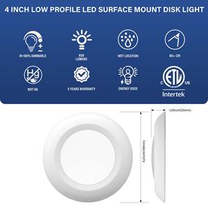 Lámpara LED de Techo de 4 Pulgadas con Clasificación ETL, Regulable, 10 W, Lámpara de Montaje en Superficie para Sala de Estar - Product Image 2