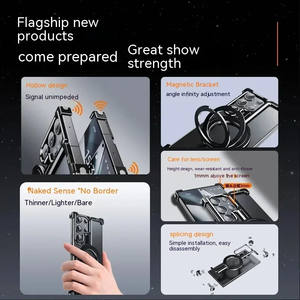 Custodia personalizzata per telefono cellulare magnetica in metallo senza cornice in alluminio con supporto ad anello invisibile <span class=keywords><strong>Cover</strong></span> antiurto per <span class=keywords><strong>Samsung</strong></span> S24 23 Ultra - Product Image 2