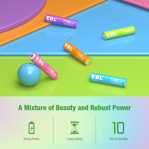 แบตเตอรี่ EBL AA แบบชาร์จได้ แพ็ค 10 ก้อน 1100mAh Ni-MH แบตเตอรี่แบบชาร์จไว้ล่วงหน้า 5 สี บรรจุกล่อง - Product Image 3
