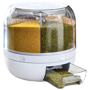 ถังข้าวแบบหมุนได้ภาชนะเก็บอาหารแห้ง6ช่องทำจากพลาสติกใสใช้ในบ้านและห้องครัว - Product Image 1