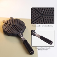 Pembuat Waffle Lipat 5 Bentuk Hati Anti Lengket dari Aluminium Cor 37x16cm untuk Kompor Gas di Dapur Rumah