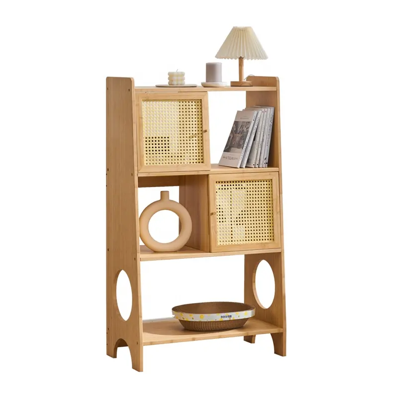 3-Tier tre và mây kệ sách lưu trữ nội với hai mây cửa Bambo bookrack