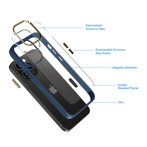 <span class=keywords><strong>Coque</strong></span> de protection de luxe antichoc, étanche et écologique en alliage d'aluminium, TPU et PC, avec cadre à boutons, transparente, certifiée BSCI, en stock - Product Image 4
