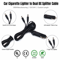 Câble Répartiteur Allume-Cigare de Voiture en Y (1 vers 2) OEM en Gros, Double DC 5.5*2.1mm 12V 24V avec Fusible LED