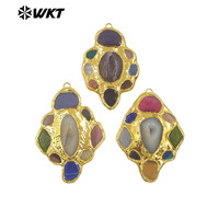 WT-P2009 plus récent Design magnifique Multi pierres précieuses naturelles dos complet 18K plaqué or pendentif à breloque pour les femmes fabrication de bijoux