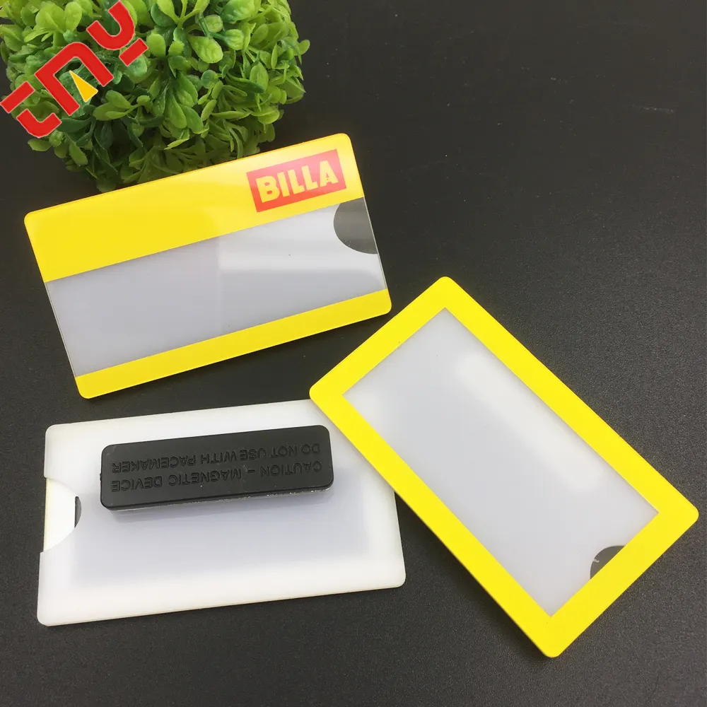 Berkualitas Tinggi Berubah Printing PVC Magnetic Kembali Dapat Digunakan Kembali Plastik Acrylic Pin Lencana Nama Window Pembuat