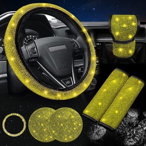 Juego de 4 Posavasos de Plástico Si Ran con Pedrería Brillante y <span class=keywords><strong>Funda</strong></span> Universal de Seguridad para <span class=keywords><strong>Volante</strong></span> de Coche de 4 Radios - Product Image 3