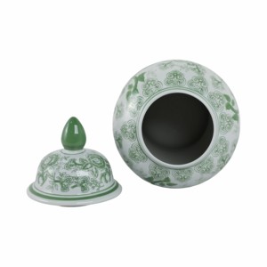 Vaso in ceramica con disegno di uccelli e fiori, urna decorativa verde e bianca per soggiorno, complemento d'arredo per la casa. - Product Image 6
