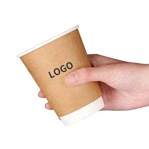 แก้วกระดาษสองชั้นแบบใช้แล้วทิ้งสำหรับเครื่องดื่มร้อน กาแฟคราฟท์ พิมพ์โลโก้ได้ ขนาด 16 ออนซ์ 500 มล. พร้อมฝาปิด สำหรับไอศกรีมและชา - Product Image 1
