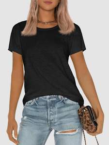 Tops de verano de moda para mujer 2025, Camiseta básica informal ecológica de gran tamaño, manga corta, playa de punto sólido a la moda - Product Image 4