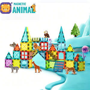 Tuiles magnétiques Château d'animaux 3D, blocs de construction magnétiques transparents avec figurines d'animaux, jouet éducatif STEM pour l'apprentissage créatif, cadeau - Product Image 1